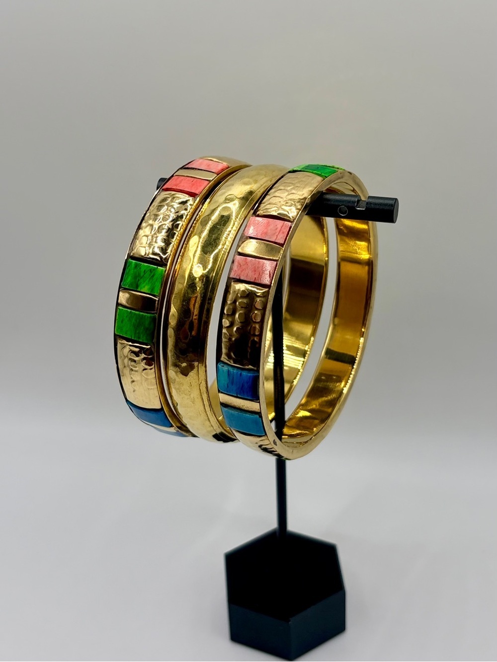 Colorful Gold Tone Multicolor Inlay Bangle Set - Picture 6 of 8